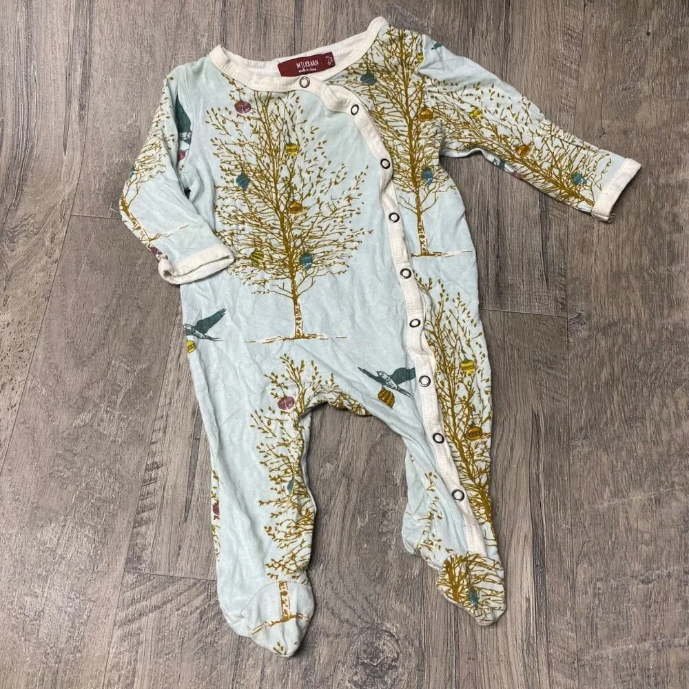 Milk Barn one piece baby romper footed‎ snap Christmas ornament holiday 0-3 girl